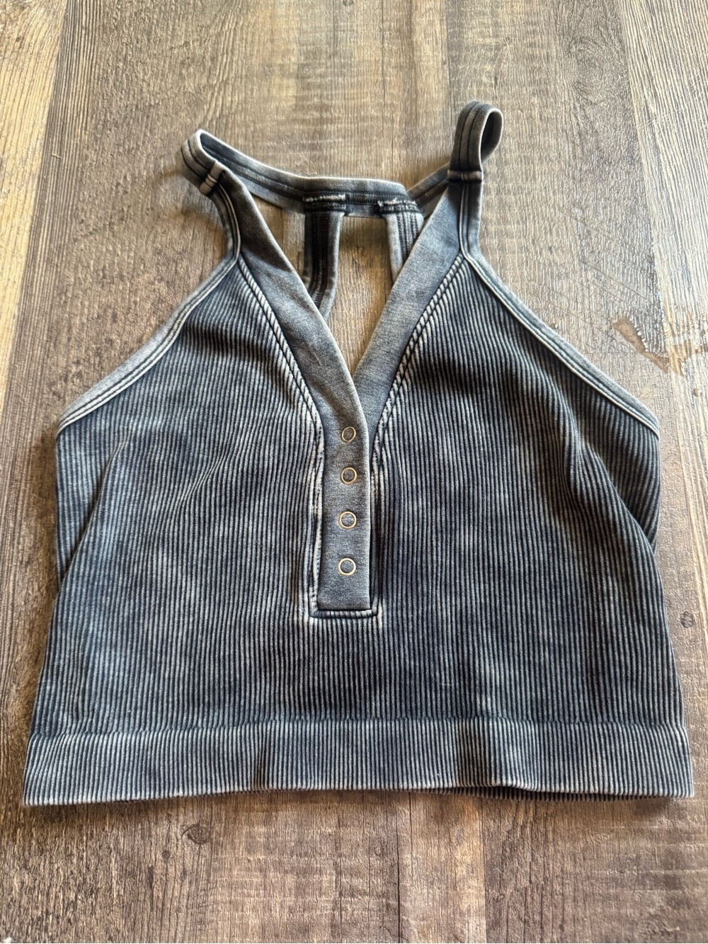Zenana Outfitters Washed Charcoal Ribbed Halter Crop Top